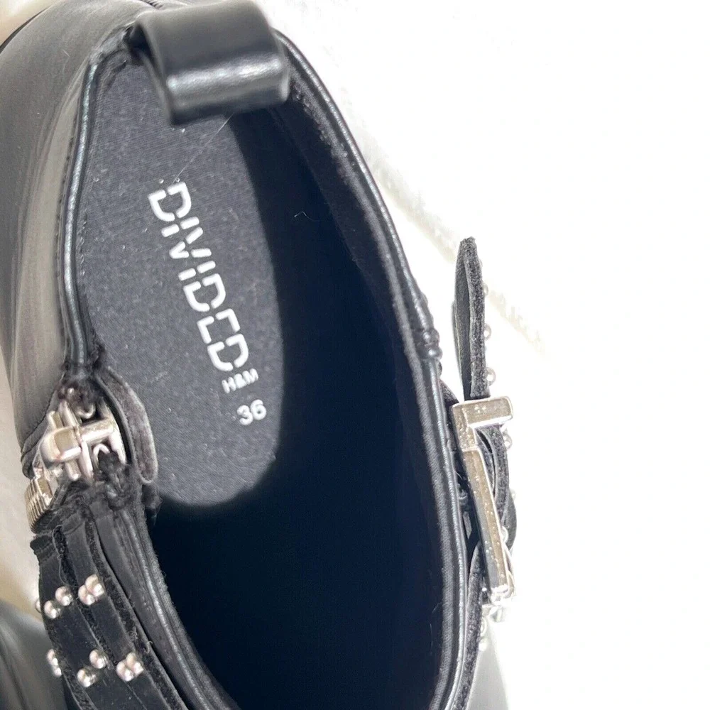 H&M Divided Black Studded Triple Buckle Ankle Boots Wm 5.5 EUR 36 EUC Punk Moto - Picture 13 of 13